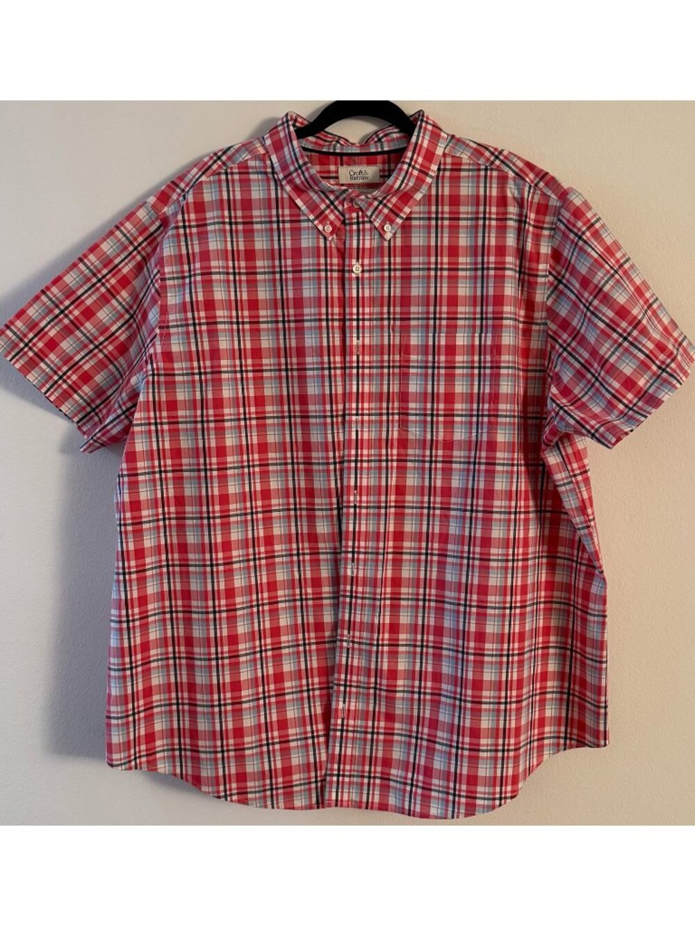 Croft & Barrow Men’s 2XB Plaid Short Sleeve Button Down Shirt Red Blue
